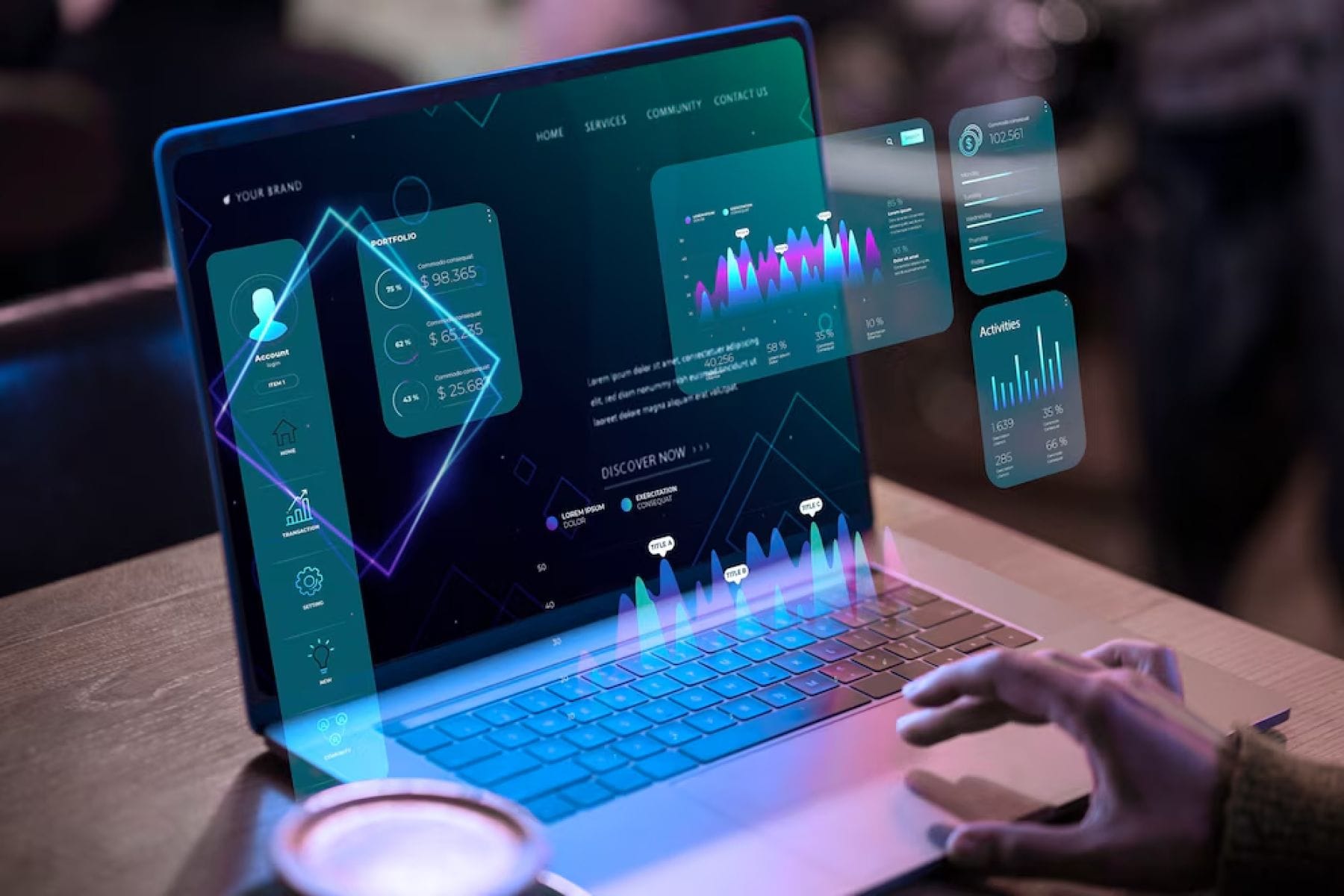 laptop with charts and graphs 